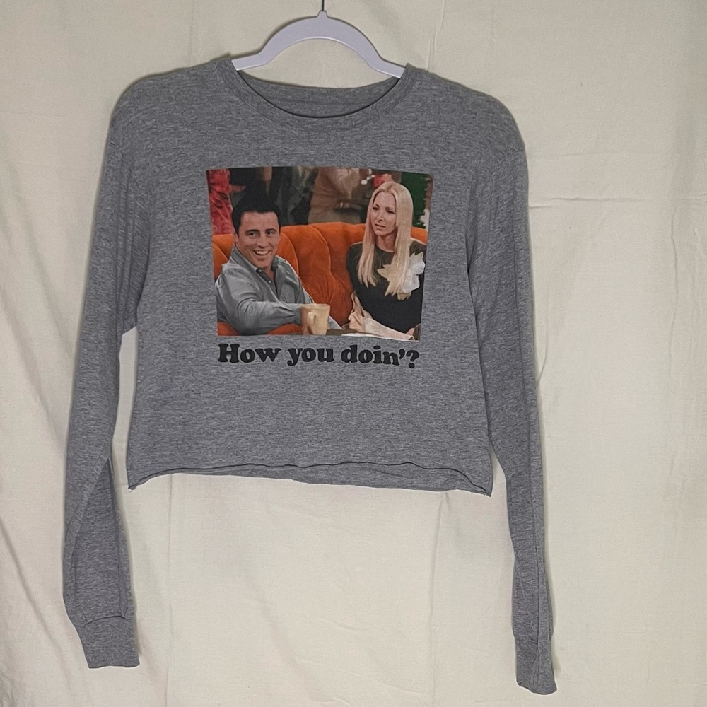 Friends Gray Cropped Sweatshirt with Graphic Print